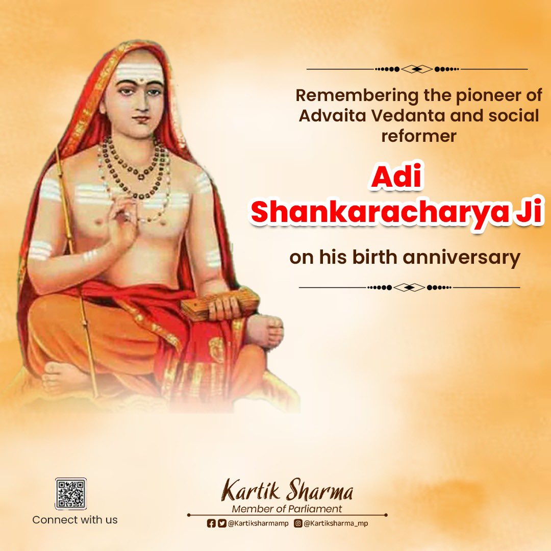 Remembering the pioneer of Advaita Vedanta and social reformer, Adi Shankaracharya Ji, on his birth anniversary. May his profound teachings illuminate our paths and lead us towards spiritual enlightenment and societal harmony.