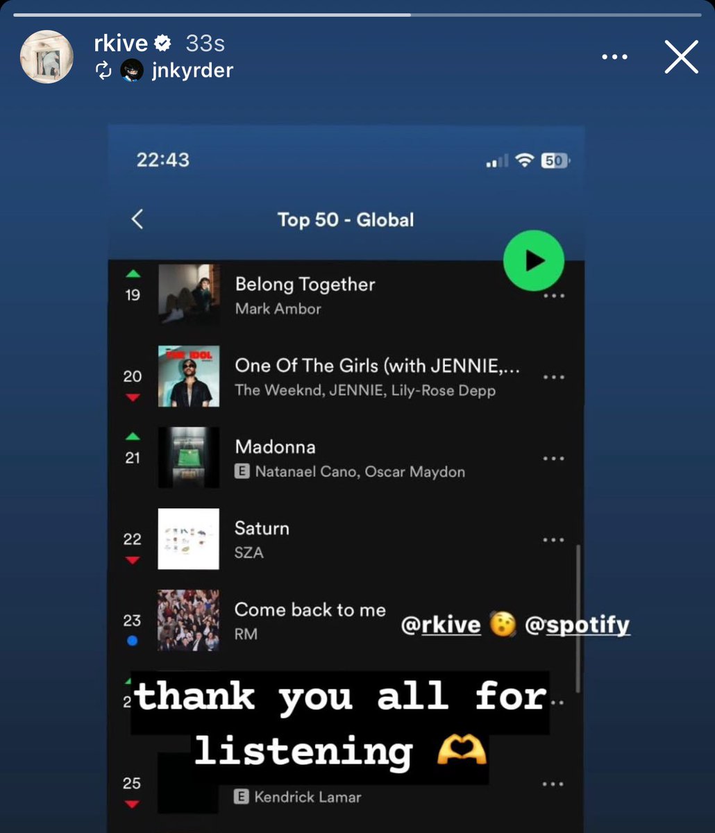 NAMJOON SAW THE SPOTIFY CHART 🥹😭

“thank you all for listening 🫶”