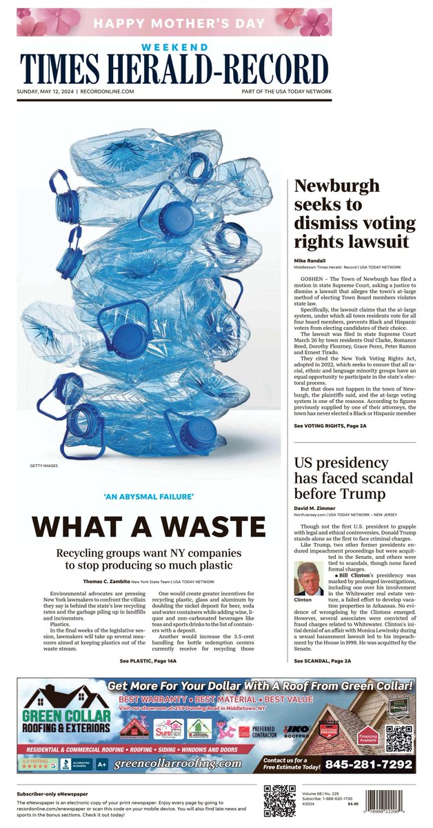 🇺🇸 What A Waste ▫Recycling groups want NY companies to stop producing so much plastic ▫@TomZambito ▫is.gd/MX5Exp 👈 #frontpagestoday #USA @RecordOnline 🇺🇸