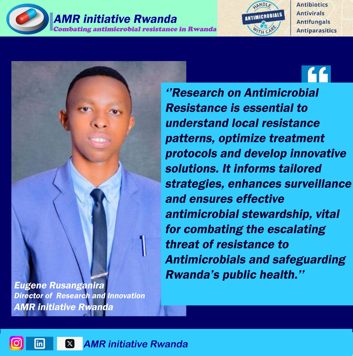 #MeetTheTeam. @amr_initiative, We envision a Rwanda🇷🇼 where #Antimicrobials are used responsibly. Preserving their effectiveness for current & future generations, with empowered #Youth at the forefront of this transformative change. We want this in #Rwanda. #YouthagainstAMR