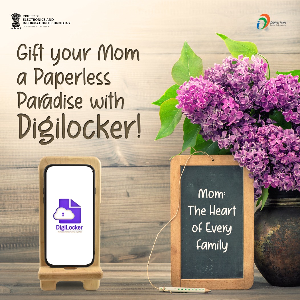 🎁 This Mother's Day, gift your mom the convenience of a paperless life with #Digilocker! Store important documents securely and access them anytime, anywhere. Give the gift of digital organization! 💻 #GiftsForMom #DigitalIndia @digilocker_ind