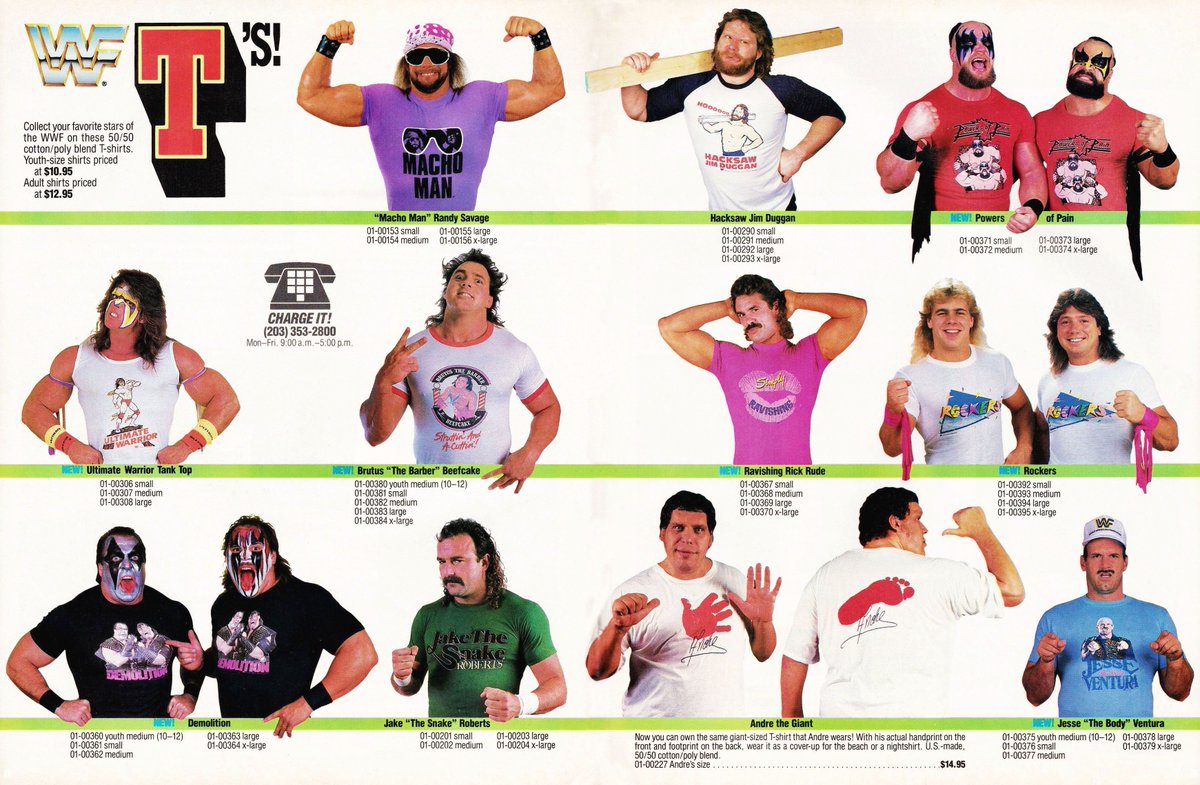 WWF T's, 1989 style! #WWF #WWE #Wrestling #RandySavage #JimDuggan #PowersofPain #UltimateWarrior #BrutusBeefcake #RickRude #TheRockers #Demolition #JakeRoberts #AndretheGiant #JesseVentura