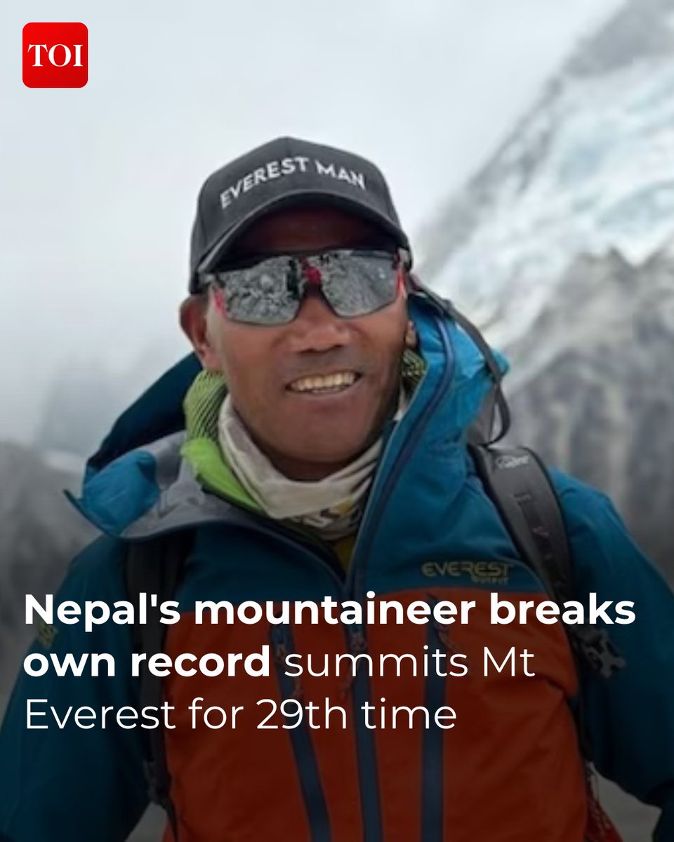 Kami Rita Sherpa, a 54-year-old Nepalese climber and guide, has once again made history by scaling Mount Everest for the 29th time today. 

Known as the 'Everest Man', he broke his own record.

 More here🔗toi.in/GQIrIb/a24gk