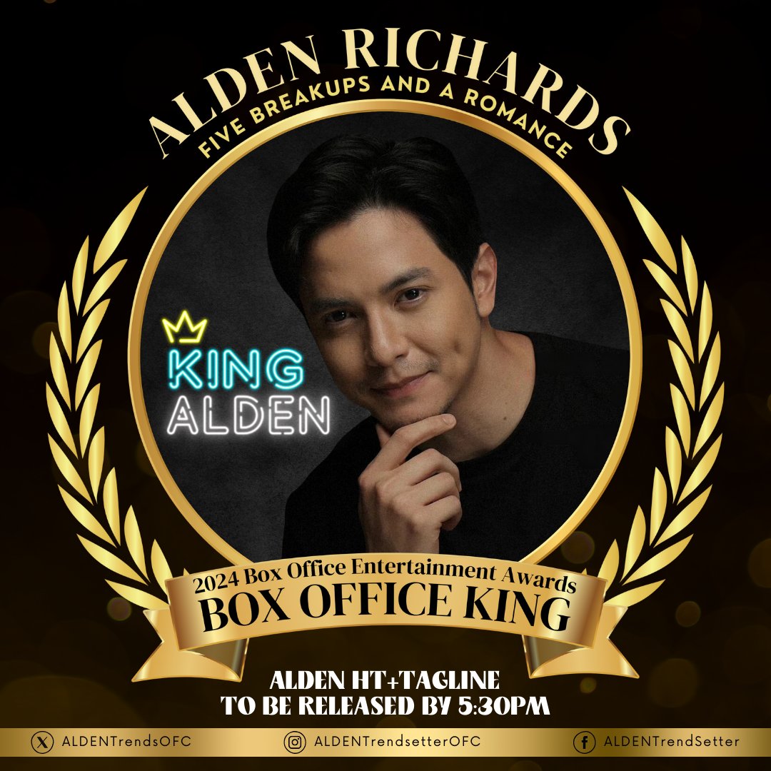 Set your alarms for the release of our ALDEN HT + Tagline later at 5:30PM ⏰

ATeam, we hope to see you in our trending party 🥰
Let's all celebrate ALDEN RICHARDS as the Box Office King (that he is) and as our KING (since the beginning) 😏

𝚄𝙽𝙸𝚃𝚈 + 𝙼𝚞𝚕𝚝𝚒𝚝𝚊𝚜𝙺𝙸𝙽𝙶…