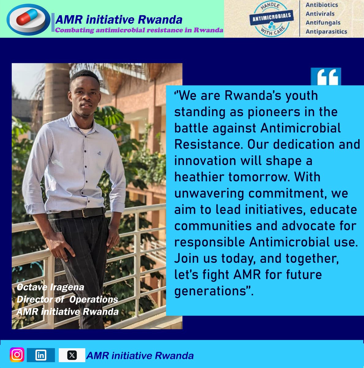 #MeetTheTeam.

@amr_initiative, We  envision a Rwanda🇷🇼 where #Antimicrobials are used responsibly. Preserving their effectiveness for current & future generations, with empowered #Youth at the forefront of this transformative change. We want this in #Rwanda. 

#YouthagainstAMR