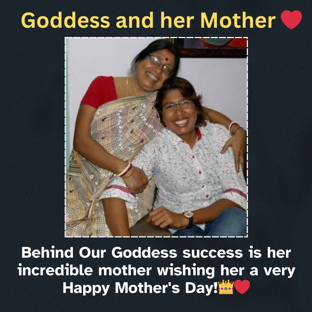 Happy Mother's Day ❤️✨ Who raised Our Goddess 👑
@JhulanG10 ❤️

#JhulanGoswami #Motherlove #GoddessOfCricket #Motherhood #Mother #Success #Legend 

( Mother's Day , Jhulan Goswami , Goddess Of Cricket , Legend , Inspiration )