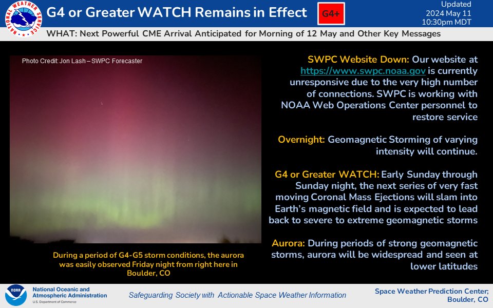 G4 or Greater Geomagnetic Storm Remains Likely and other SWPC Key Messages...