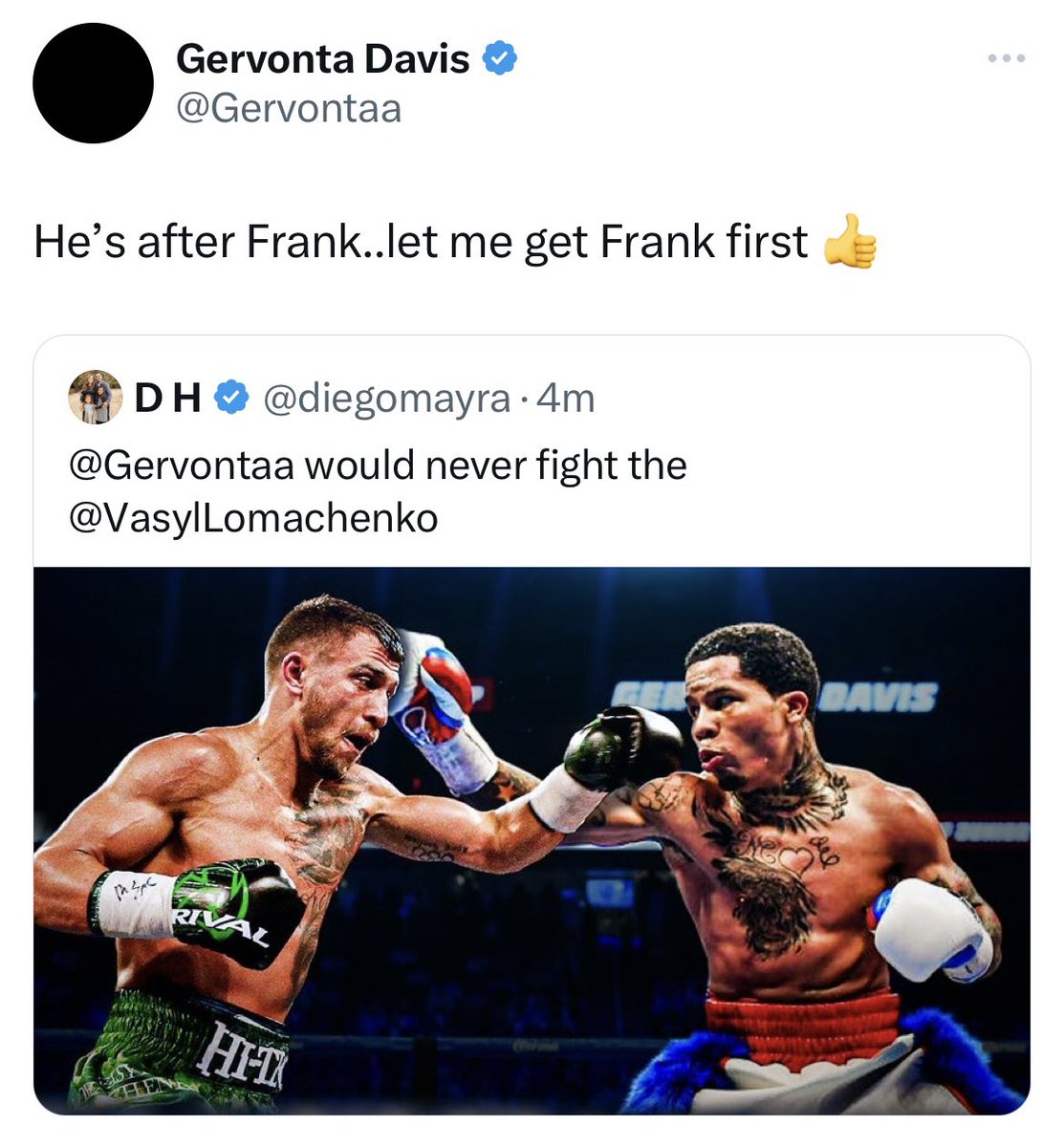 ‼️ Gervonta Davis says he’s going to fight Vasyl Lomachenko after Frank Martin on June 15th…