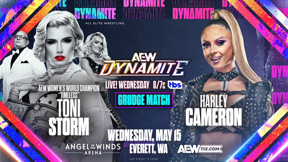 #AEWDynamite THIS WEDNESDAY! Everett, WA | LIVE 8pm ET/7pm CT | @TBSNetwork Toni Storm vs. Harley Cameron #AEW Women's World Champion 'Timeless' Toni Storm looks to pick up where her protégé left off last week as she takes on @itsdanni_ellexo THIS WEDNESDAY on #AEWDynamite!