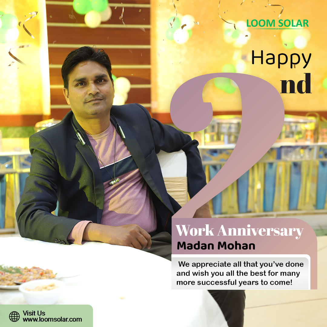 Cheers to completing your 2nd year with us! Your contributions have been invaluable, and we look forward to many more years of success together. 
.
.
#loomsolar #अपना_घर_अपनी_बिजली #workanniversary #LoomSolarTeam #gratitude