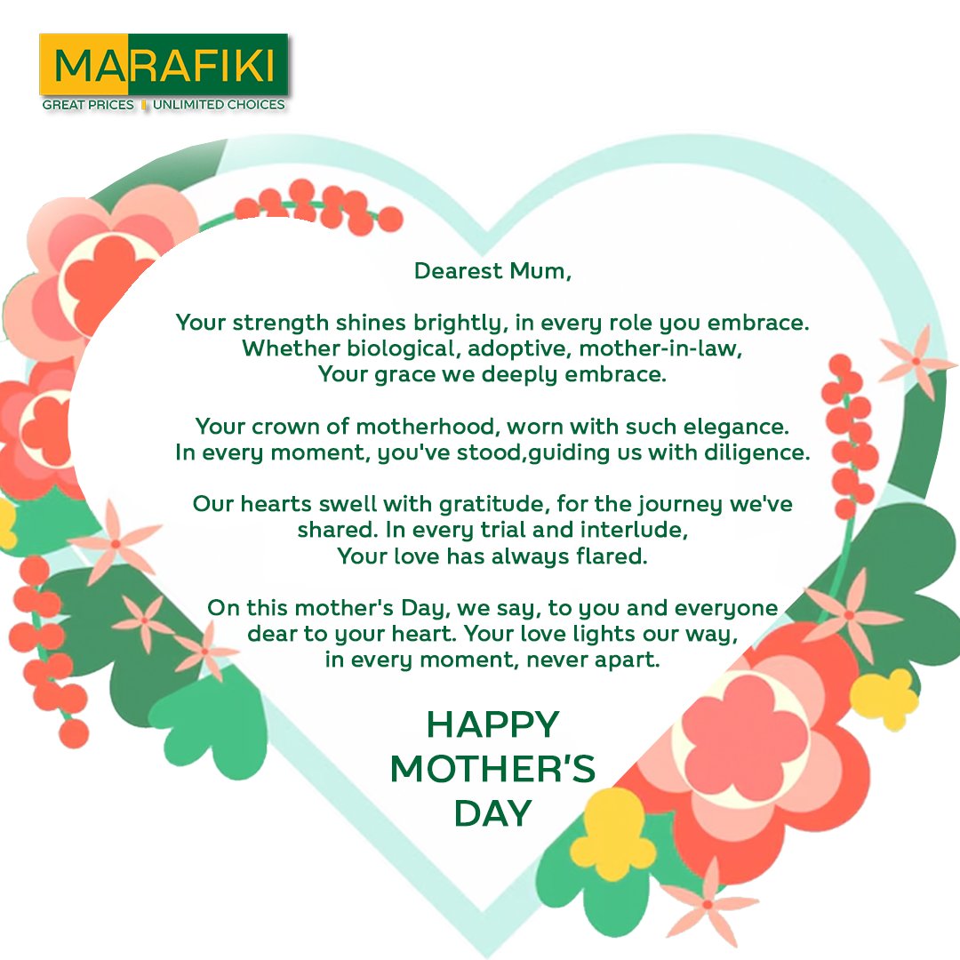 On Mother's Day, it's important to continuously remind moms and mother figures of how much they are valued. Words can never fully express the depth of a mother's love, but we can simply say, 'Thank you, Mama,'

#marafikimart #convenience #mothersday #mum #mother