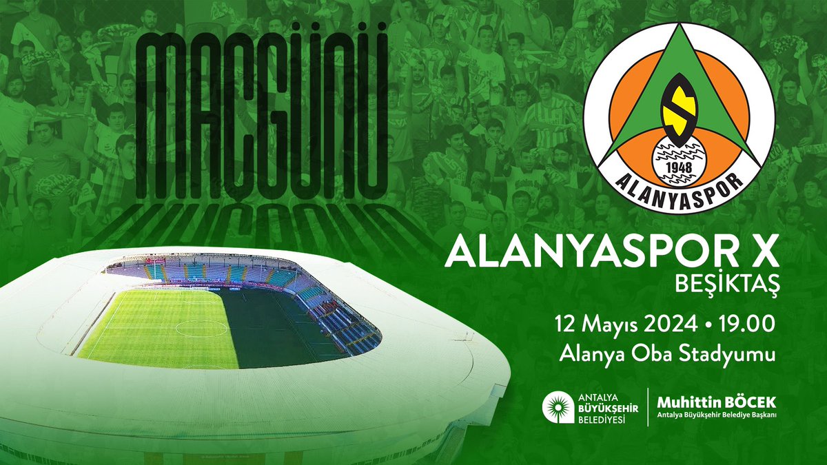 Süper Lig'in 36'ncı haftasında evinde Beşiktaş'ı ağırlayacak olan Alanyaspor'umuza başarılar diliyorum. #BizAlanyasporuz