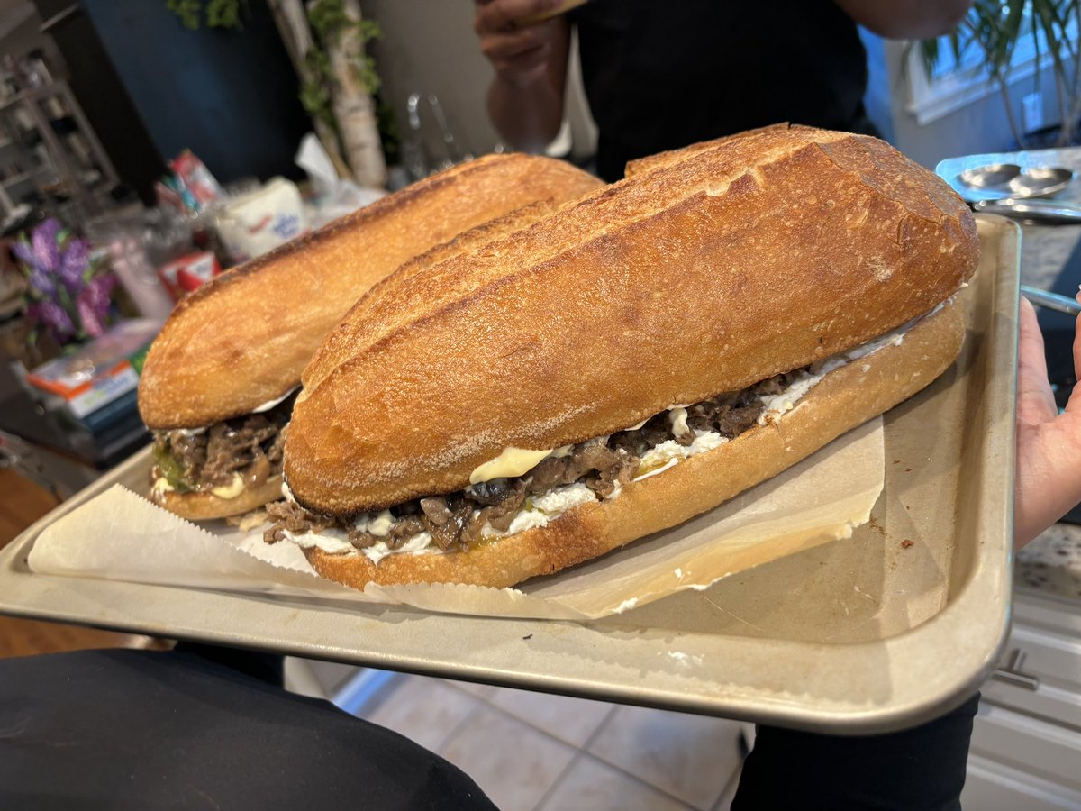 Made these monster Philly cheesesteaks
