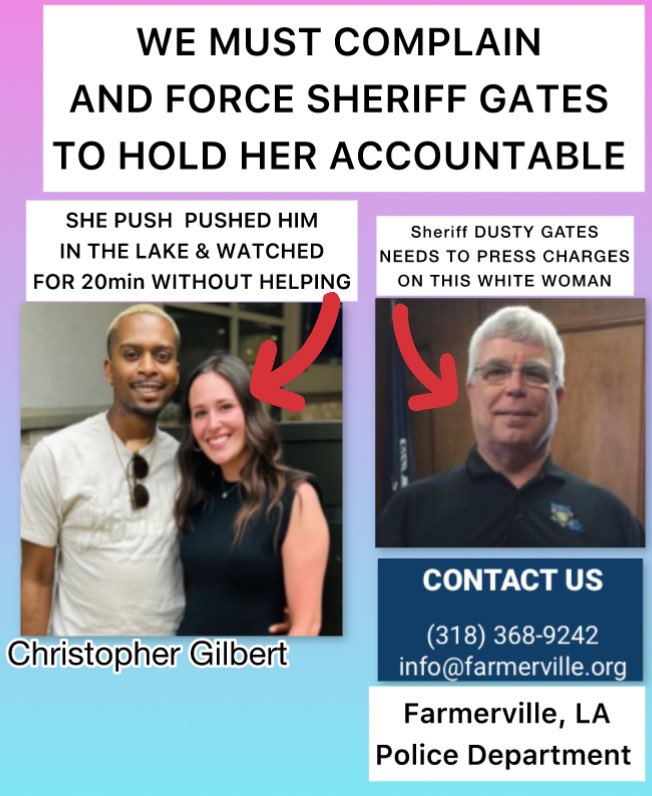 #BlackPeople “How Tired Are We REALLY?”…tired enough to fight for one of ours! Mayor JOHN CROW of Farmersville LA & Sheriff Gates are protecting the WW not the BLACK victim! We must call 100x over, fill his email w/ COMPLAINTS until she’s charged..like Mr Gilbert would’ve been!