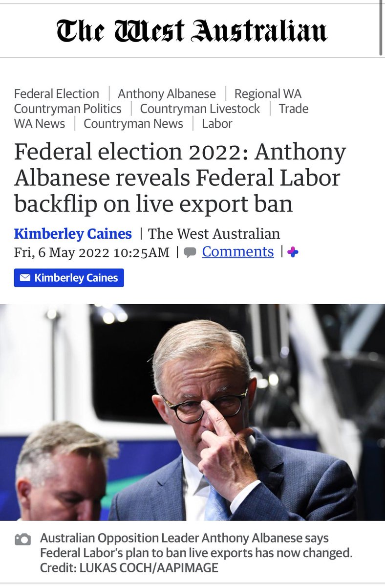 No you weren’t. Federal Labor backflipped on its plan to phase out live exports right before the 2022 federal election. And then proceeded with the plan anyway. It might not twig with people who think meat comes from Mondos but the burbs are a different story. #auspol