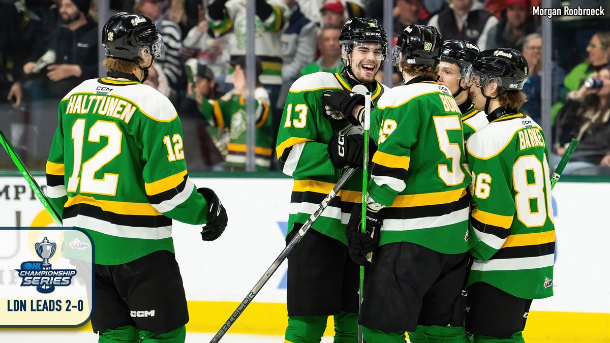It was another offensive outburst for the @LondonKnights, who won 9-1 in Game 2 of the #OHLChampionship Series before a sold out crowd on Saturday. RECAP & HIGHLIGHTS 📰🎥: tinyurl.com/bdfwp2fh #OHLPlayoffs | #LDNvsOSH
