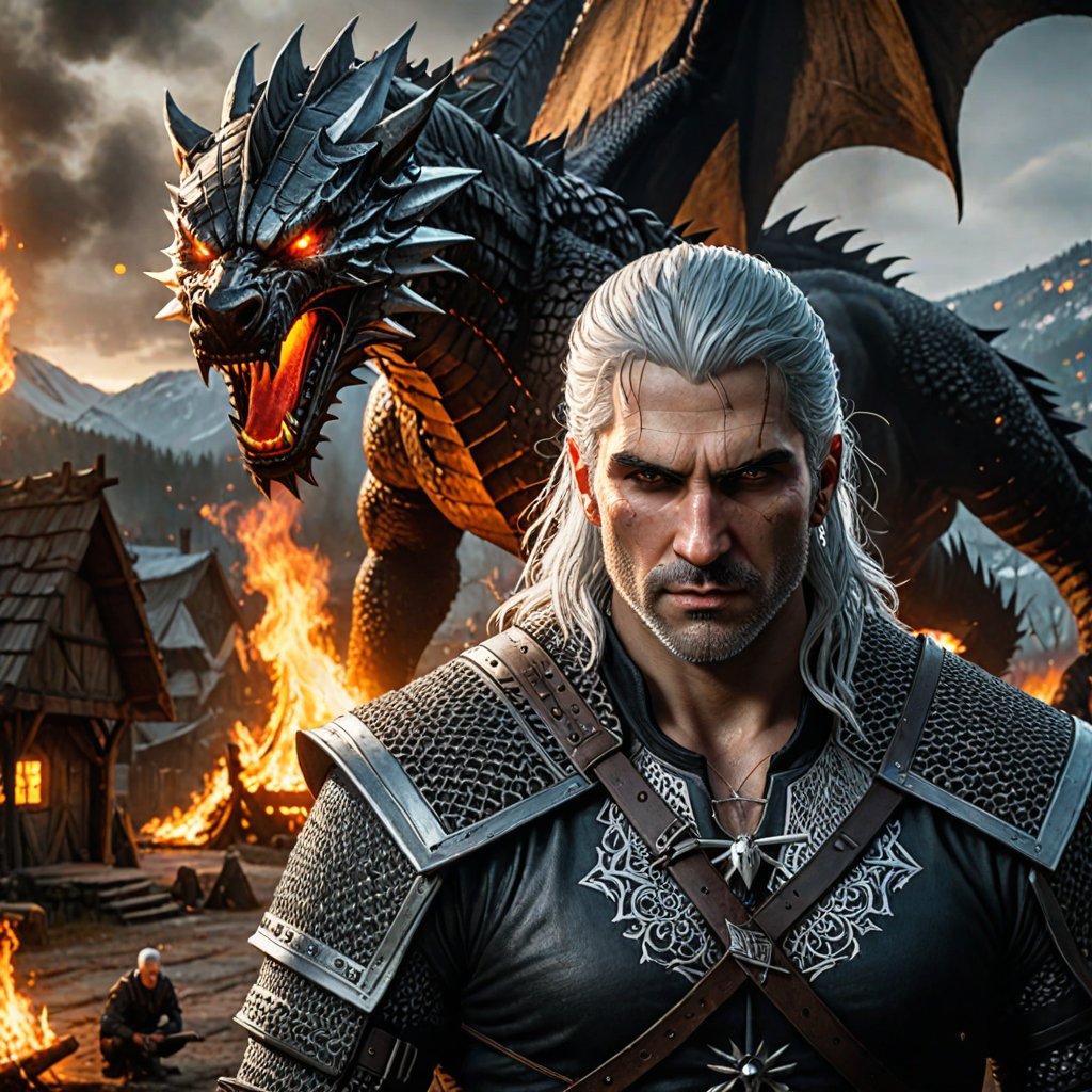 If you dance with dragons, you must expect to burn. Image created by an AI Art Generator ℍ𝕠𝕥𝕡𝕠𝕥 #GeraltOfRivia #TheWitcher #Geralt