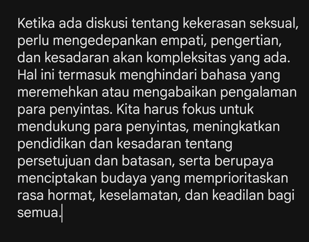 #SexualAssaultAwarenessMonth 
Jawaban serius dari aku, penyintas KS, yang sempet ngerasa aku gak pantes ngerasa jadi korban. Aku kira label 'korban' bikin aku lemah, aku kira aku cuma mengada-ngada. Not anymore 👏🏻

'Victim mentality does not exist in SA.'