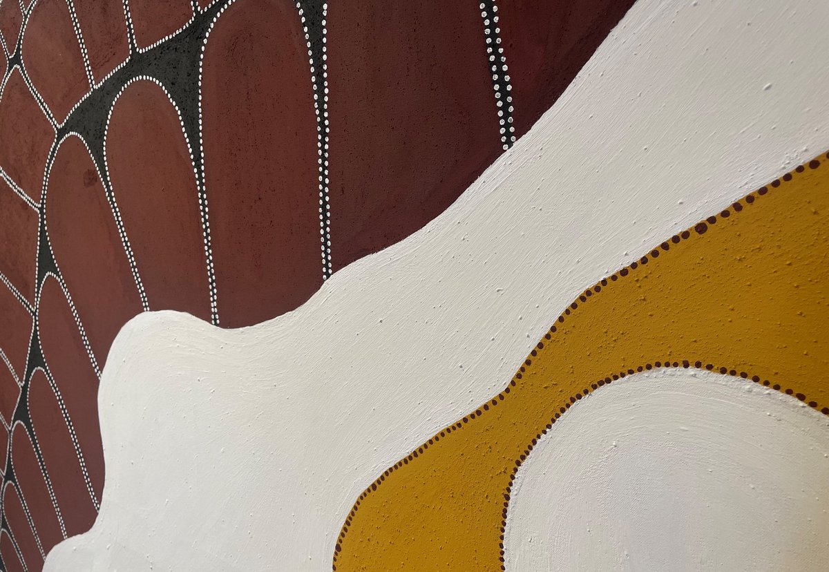 ochre paintings from Warmun Artists at Japingka Gallery – pic: Troy Drill, Purnululu, 150x150 cm, Jap 022723 – exhibition is open daily Mon/Fri 10-5, Sat/Sun 12-5, or see all the works online japingkaaboriginalart.com/collections/pu… #contemporaryart #aboriginalart #indigenous