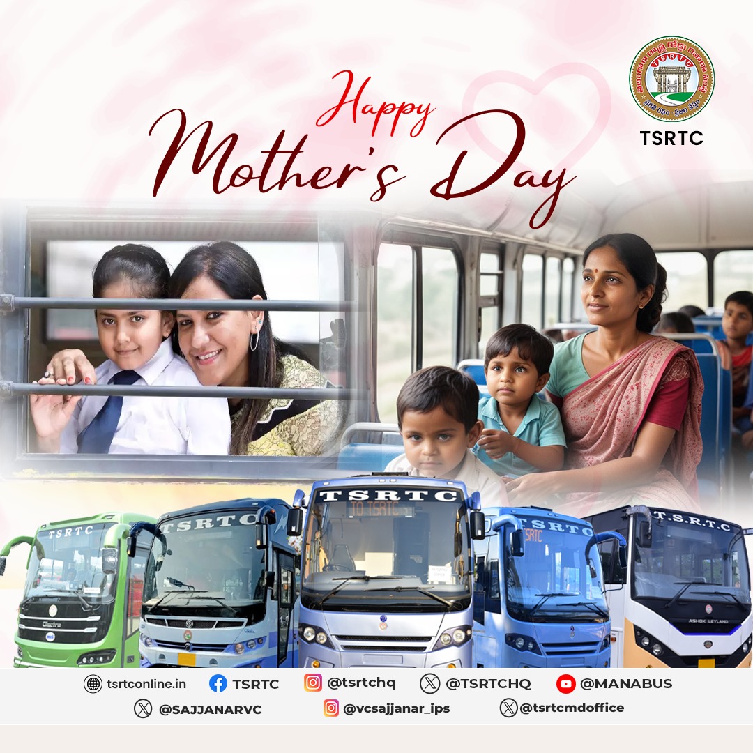 Happy Mother's Day.
.
.
#tsrtc #tsrtcbuses #publictransport #acbuses #rajadani #metrobuses #pushpak #lahari
#publictransportation #transportation #transport #mothersday