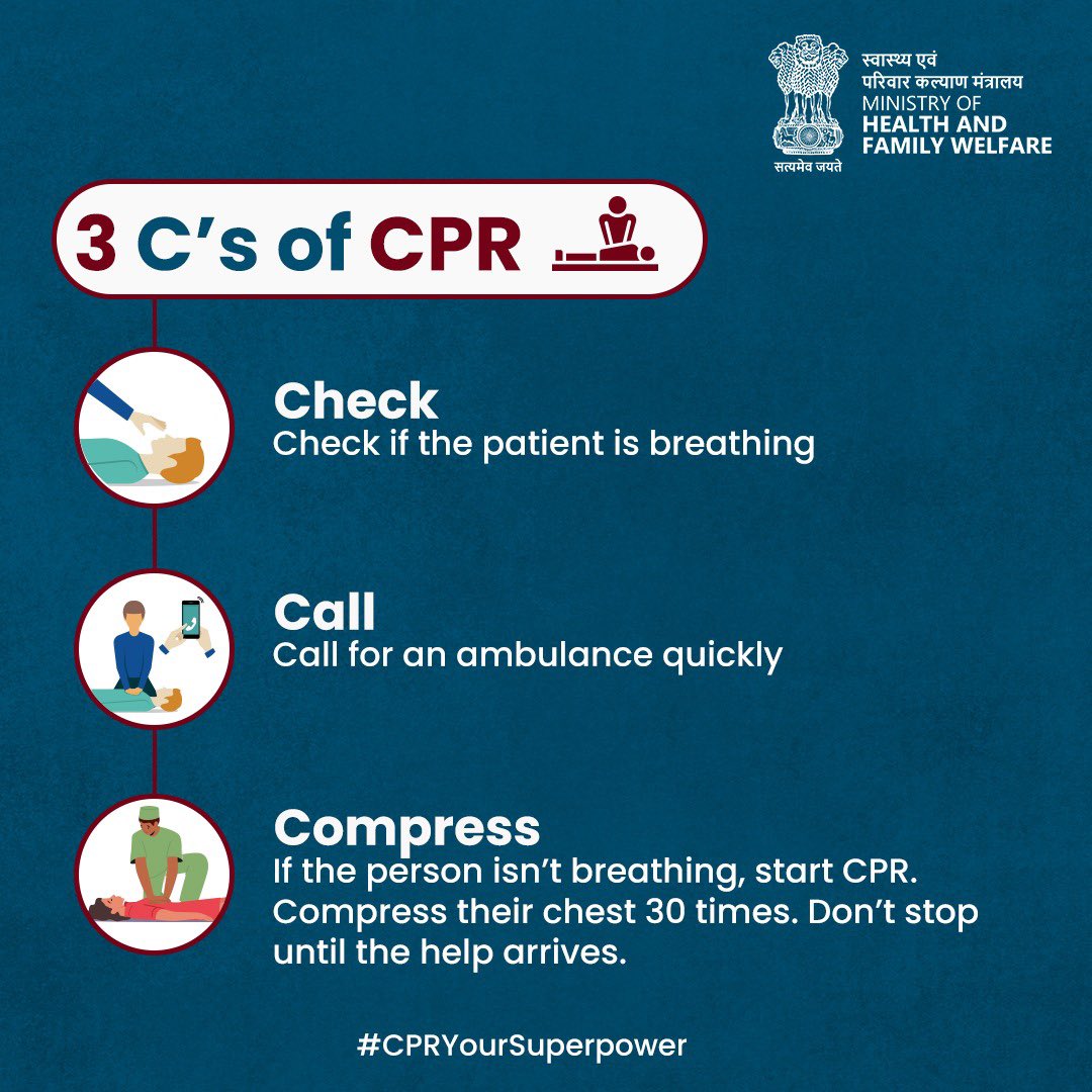 Save a life with the 3 C's of CPR: Check, Call, Compress. Learn them, share them, and be a hero in times of need! youtu.be/NLAX9FfvIKQ?fe… . . . #CPRyourSuperpower #ChalYaarSeekheinCPR