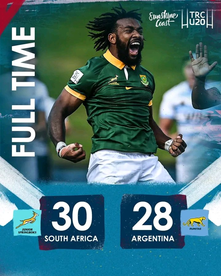 The Junior Springboks secure their first win in The 2024 Rugby Championship Under 20 in Australia after outsmarting Argentina. Full-time Scores: South Africa 30, Argentina 28 This is the final Day of the tournament... Up Next... New Zealand vs Australia #RugbyChampionship