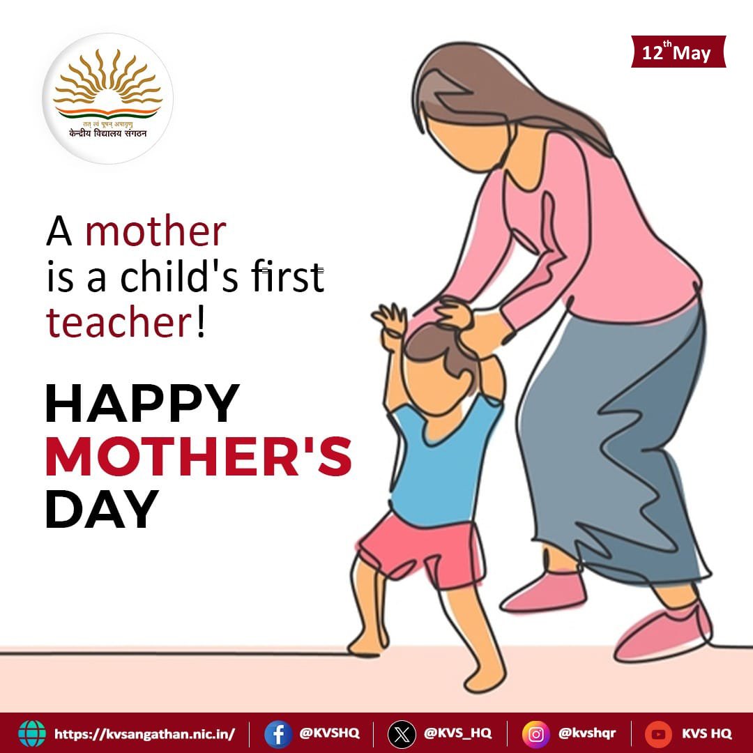 #MOTHER The purest soul on this earth, a mother, is the light for her child. The first Teacher of life. Wrapped in her love, she teaches us right from wrong. Her unspoken lessons guide us through life's challenges and triumphs. #MothersDay #FirstTeacher #KVS #KVians