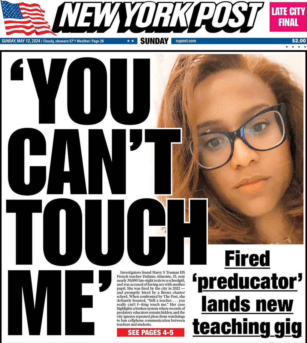 🇺🇸 'You Can't Touch Me' ▫NYC teacher fired after texting student 28K times, sex allegations, is now teaching at different school ▫@LaurenESchram & Mary Kay Linge ▫is.gd/uiJgKG 👈 #frontpagestoday #USA @nypost 🇺🇸