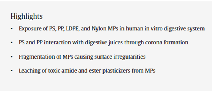 12/5/24. Prabhu K et al. In vitro digestion of microplastics in human digestive system: Insights into particle morphological changes & chemical leaching. Science of Total En. 2024, 173173. doi.org/10.1016/j.scit…