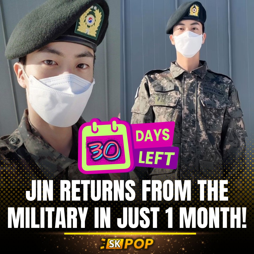 Just 1 month to go till BTS' #JIN (Kim Seokjin) returns home from the military! 💜✨