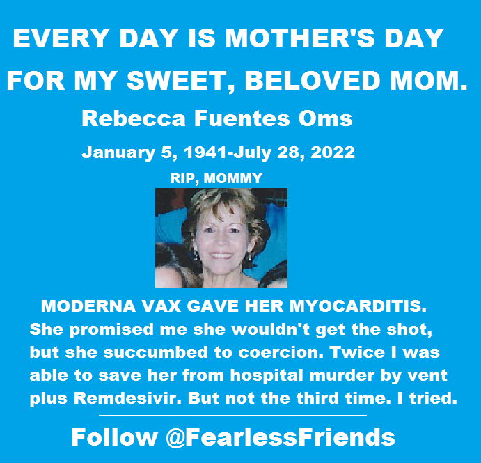 DON'T WORRY, MY DEAR SWEET MOM.

THERE WILL BE A RECKONING.

#VaccineInjuries #VaccineDeaths
#VaccineBereaved #Moderna #Pfizer #Astrazeneca 
#MedicalMurder of #Elderly #Euthanasia 

#Doctors #Nurses #Hospitals kill for cash 

#Remdesivir #Vent #Covid scam.

     👇🙏💔💔💔🙏👇