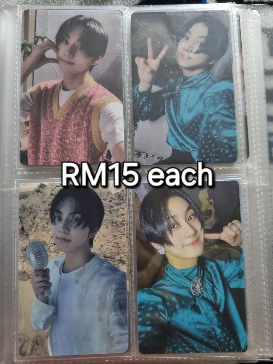 WTS // Help rt! 

Enhypen Jungwon pc
- mostly album pc (more in replies!)
- reason: not collecting anymore 🙇🏻‍♀️
- if 80-90% taken, free binder (in pic)
- can open sharing

Postage RM8 WM/RM16 EM, prio bulk!
DM if interested #pasarENHYPEN
