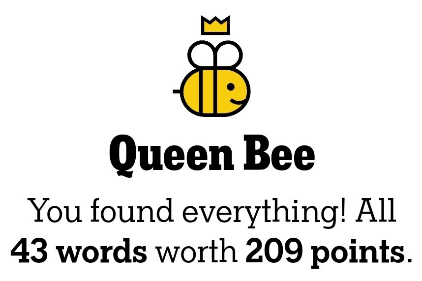 SAT:  Finished finally.  @NYTGames #Nytspellingbee #SpellingBee