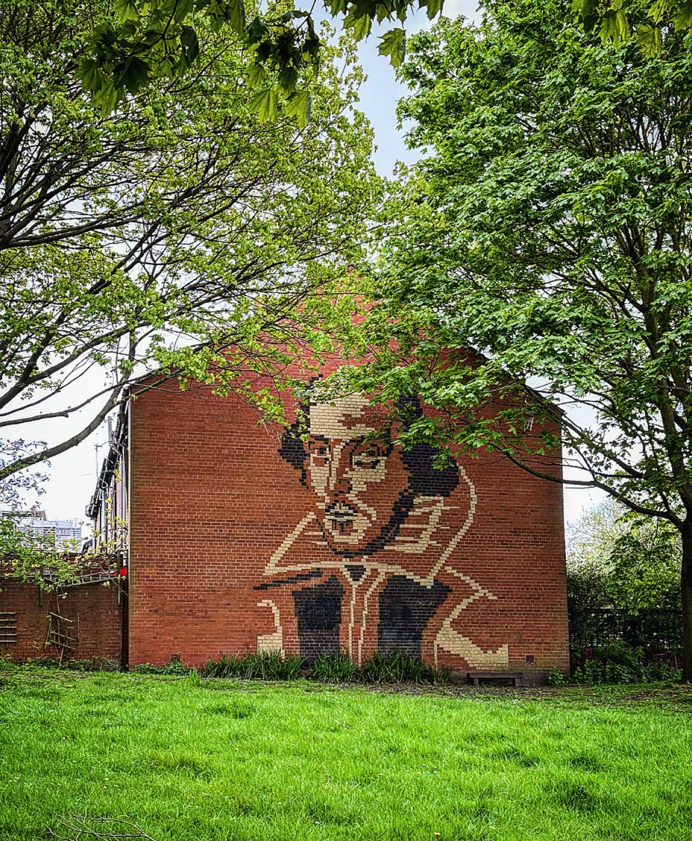 A brick mural of William Shakespeare on the gable end of a house on South View West, Heaton. The exact date of the design is unknown but thought to be from the early 1980's when part of the street was demolished for renovation work.