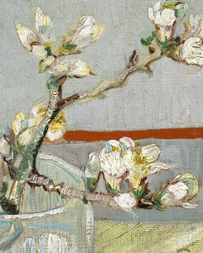 Vincent Van Gogh, Spring of flowering almond in a glass, March 1888, dettaglio