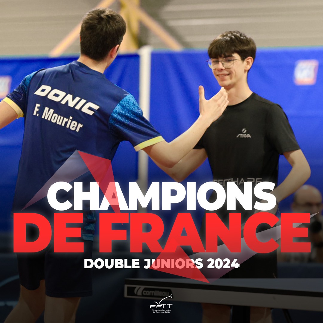 𝐂𝐡𝐚𝐦𝐩𝐢𝐨𝐧𝐧𝐚𝐭𝐬 𝐝𝐞 𝐅𝐫𝐚𝐧𝐜𝐞 𝐌𝐢𝐧𝐢𝐦𝐞𝐬 & 𝐉𝐮𝐧𝐢𝐨𝐫𝐬 🏓 Le podium complet des doubles juniors garçons 🥇 MOURIER Flavio / NOIRAULT Antoine 🥈 LAROCHE Thomas / MOUSSEAU Elian 🥉 LAINE-CAMPINO Clément / LAM Nathan et LERICHE Evan / MAURY-BOURLET Romain