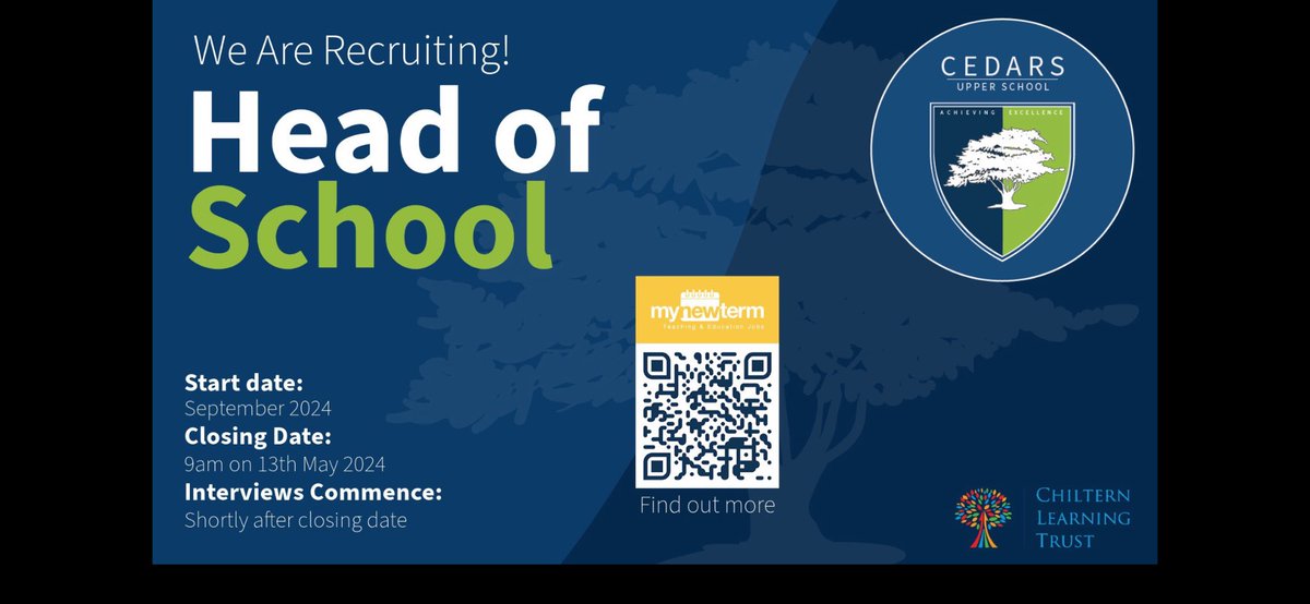 Are you a Deputy Head looking for next step? @Cedars_Upper have a great opportunity. Students are well behaved, positive & friendly. The school had an inspection last year (outstanding Sixth Form). Part of @ChilternLT so you will get fab leadership support & professional devpt