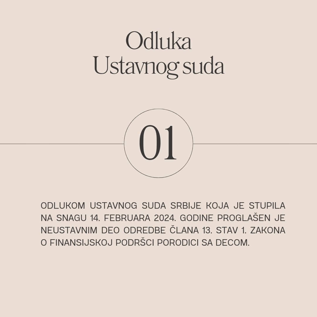 ZakonSu's tweet photo. Postoje nedoumice u vezi primene Odluke Ustavnog suda koja je stupila na snagu 14. februara ove godine, pa da ih pojasnimo.

Deo čl. 13. st. 1. Zakona o finansijskoj podršci porodici sa decom proglašen je neustavnim. Prava žena koje imaju ugovor o radu se menjaju na sl. način ⬇️ https://t.co/LVyLDOjG3l