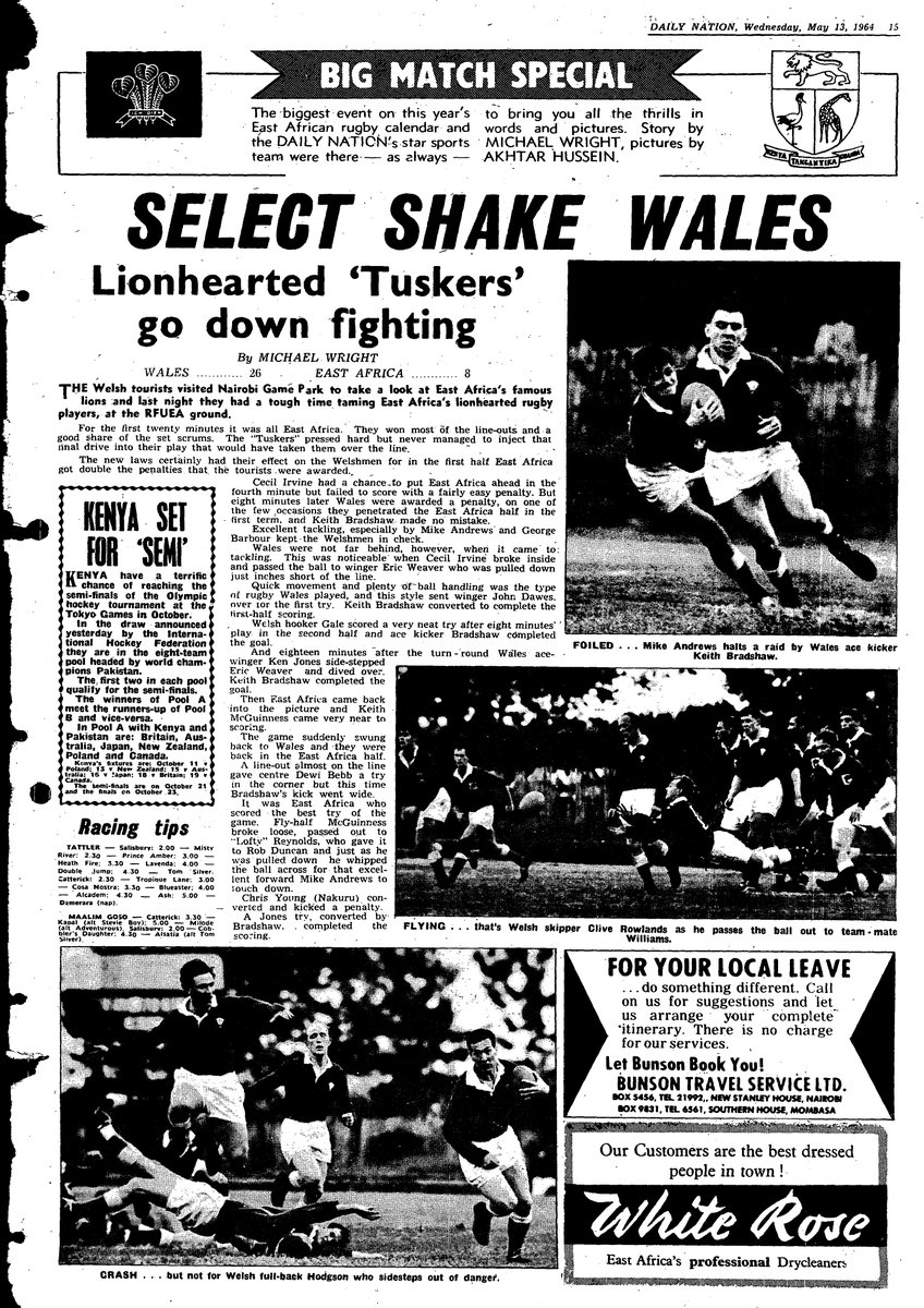 12/5/1964_Five  Nations champs Wales paid a courtesy call to Ngong Road. What would the  score be today 60 years later? Over to you