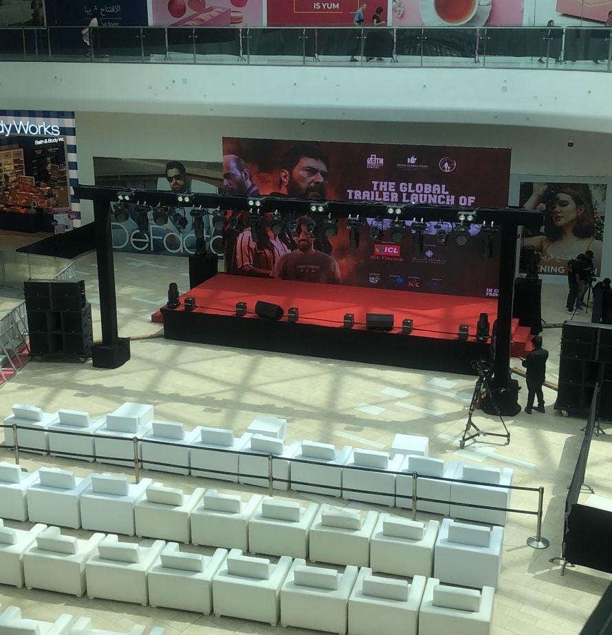 The Stage is set for #Turbo Global Launch 🔥 Waiting for the unveiling of the MEGA MASS AVATAR of @mammukka 👊🏻💥
