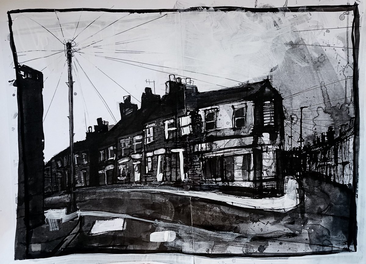 'At the Heart (Corner Shop)' #SixTownsSketchbook Collage & Ink