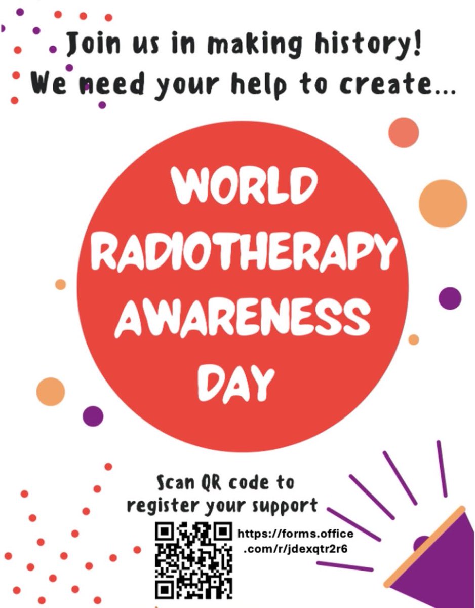 Time to act to create a World Radiotherapy Awareness Day (week).

Use the QR code or link to register your support &amp; get involved. 
Spread the word to your networks.
forms.office.com/r/jdexqtr2r6

WE NEED EVERYONE 🌏🌎🌍