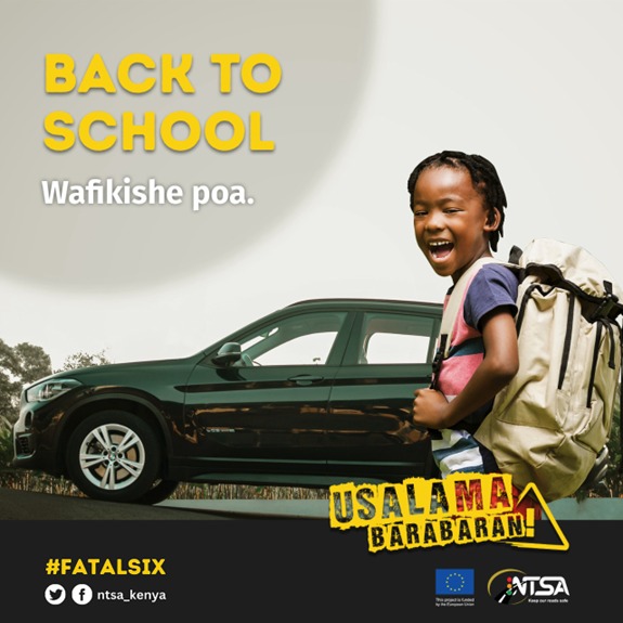 As you drive your child to school, REMEMBER to; 

🚨Watch your speed
✴️Maintain lane discipline
🛑Just keep left
✴️Never drink & drive
⚙️ Just Buckle up

Pamoja tuhakikishe watoto wetu wamefike shuleni salama. 

#FatalSix #UsalamaBarabarani 
#WatotoWafikeSalama