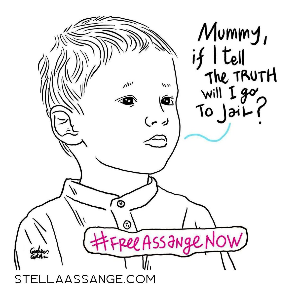 'Mummy, if I tell the truth will I go to jail?' - As we wait for the decision from the high court, we created a special collaboration with artist, Gianluca Costantini as a reminder of how simply this case can be explained. @Stella_Assange #MothersDay #FreeAssangeNOW