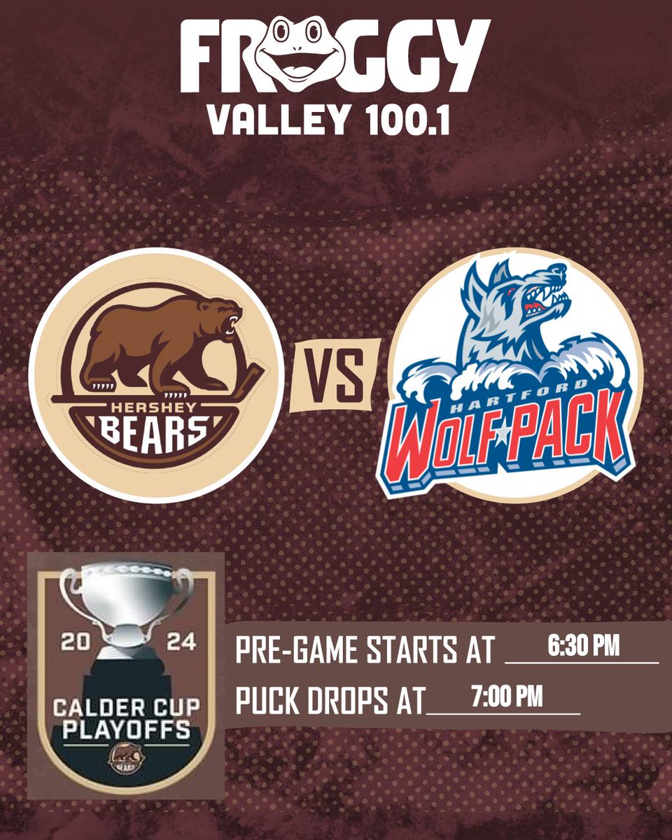 It is Game #1 of the Atlantic Division Finals! Tonight the Hartford Wolfpack visit the Giant Center to take on the Hershey Bears! Pregame starts at 6:30 and puck drops at 7:00! The hunt for #13 continues tonight!