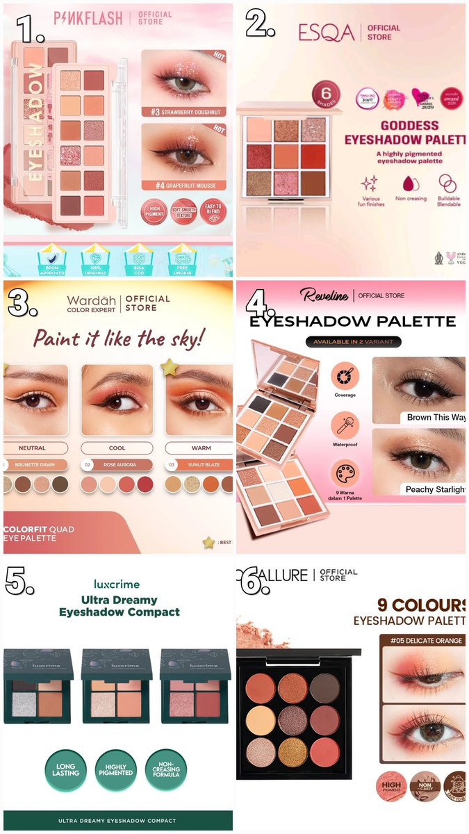 ⋆.˚ ᡣ𐭩 .𖥔˚ | Rekomendasi EyeShadow  Pallete 

1. shope.ee/8f6M360IgH
2. shope.ee/8zjCRwt6rE
3. shope.ee/9pIJRk9wPa
4. shope.ee/3fhg6WdJub
5. shope.ee/5pmAgfe5tD
6. shope.ee/6pehshMqXs

#racunshopee #beautytips