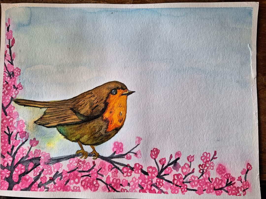 Here's a Robin I painted... I loved how the bird turned out, but I was not happy with the cherry blossoms.   
Anyway...
Happy Mother's Day to all.
& my thoughts are with anyone mourning the loss of a mother or their child on this day. 
✌️ peace everyone 
#hellomojoart #Robin #art