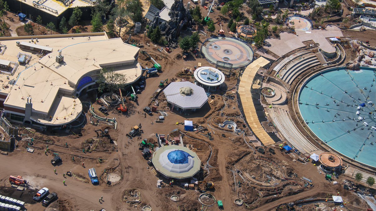 Aerial photo of a series of food and beverage locations in Celestial Park.