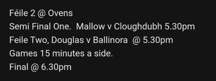 Our Feile U15 team will play in the Premier 2 semi-final V Mallow today, in Ovens, at 5.30pm. The very best of luck to the team. All support welcome. #Clochdubhabú🟩🟨💪💪