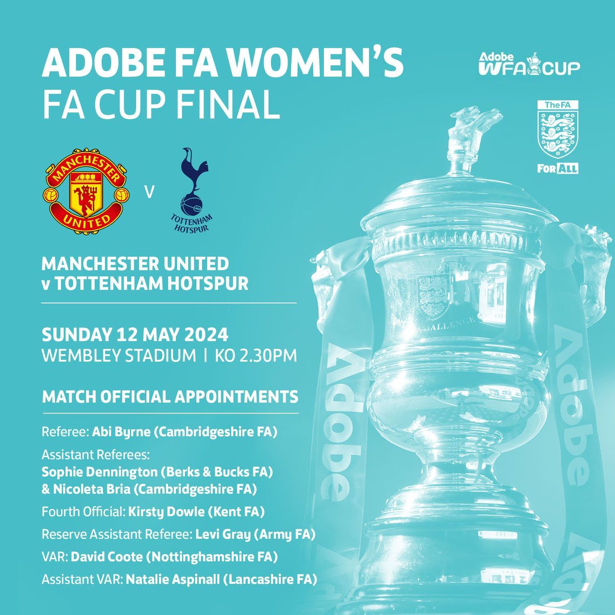 A special day for our team of match officials at #Wembley for the @AdobeWFACup today! 🏆 Enjoy your day in front of a sold out crowd under the arch - it'll be an experience you'll never forget! 🏟️ #AdobeWomensFACup